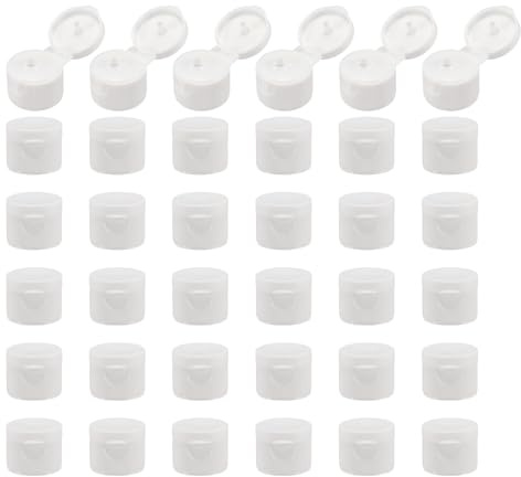 sourcing map 36pcs 20/410 Flips Top Caps for Bottles, Replacement Plastic Reusable Non-Spill Bottle Lid for Squeeze Bottles, Refillable Bottles, Plastic, Empty, Shampoo Bottles, White