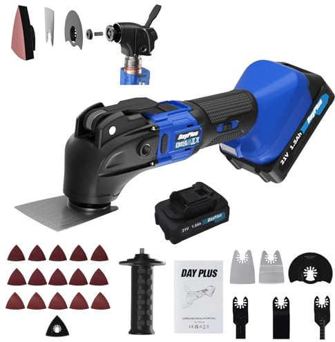 Cordless Oscillating Multi-Tool, 21V 1.5Ah Lithium-Ion, 6 Variable Speed, 4° Oscillation Angle, Quick Change Blade System, Battery and Charger Include, 22-Piece Kit, Blue