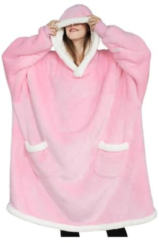JMORCO Decke Mit ärmeln Tragbare Flanelldecke mit Ärmeln und Armen, warme Poncho-Decke, groß, bequem, TV-Überwürfe, Wickelmantel, Decke for Erwachsene und Kinder(Pink)