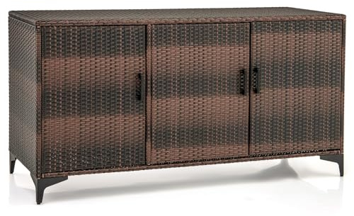 GIANTEX Wicker Gartenschrank aus Rattan mit 3 Türen und abnehmbaren Regalen, wasserdichter Outdoor-Schrank für Kissen, Pool-Spielzeug, Gartengeräte (braun)