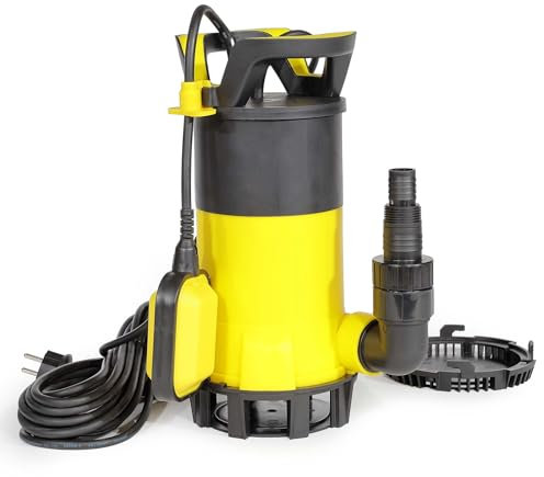 Wiltec Pompa sommersa ad aspirazione piatta 3in1 550 W, portata 12500 l/h, per acque chiare e scure, con galleggiante e termoregolazione, per cantine, stagni, piscine, pozzi