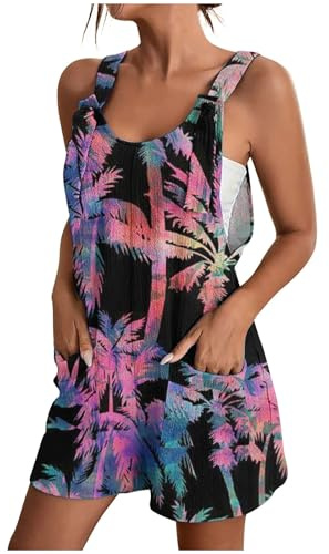 Womens Dungarees Jumpsuits for Women Bodysuits for Women Shorts Suspender Jumpsuits for Women Summer Womens Clothes Zip Up Onesie Hawaiian Casual Print Zipper Overall Shorts Black