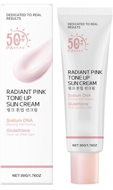 Crema de sol de tono rosa de 50 g, protección solar de tono rosa, protección solar luminosa e iluminadora, protección solar muy eficaz, efecto de maquillaje ligero