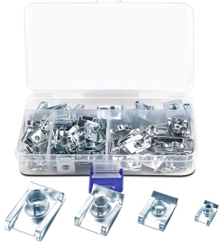 U-Typ Metall Clipmuttern, 90 Stück Metall U-Type Blechmuttern Befestigung Clips, Karosseriemuttern Schnappmuttern Clipmuttern Edelstahl, für Auto (M4 M5 M6 M8)