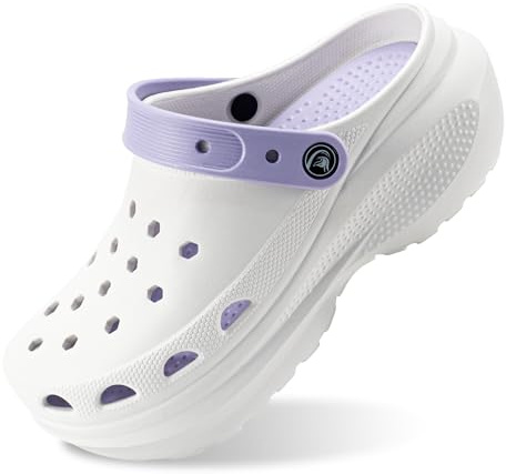 PIMIO Women's Platform Clog, Non-Slip Slip-On Garden Shoes with Arch Support Removable Cushion Footbed Comfortable Beach Outdoor Sandal Slippers for Women White Lavender