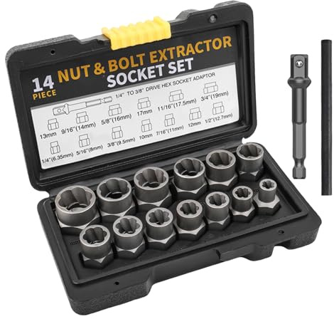 15-delad mutterborttagarsats, skruvutdragare sats, vänster utdragare set, mutter sprinkler utdragare set för muttrar, skruvar och bultar (6,35–19 mm)