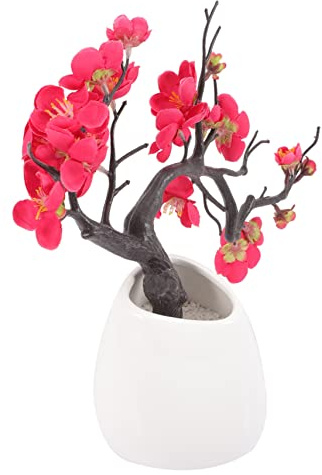 Bonsai di Fiori di Pruno Artificiali Rossi da Tavolo, Decorazione
