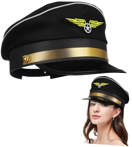 Toddmomy Schwarze Pilotenmütze Verstellbarer Kapitänshut Cosplay Matrosenmütze für Erwachsene Sommer Cosplay Zubehör für Marine und Halloween