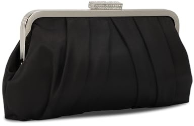 Jywmsc Kvinnors handväska svart satin formell aftonväska axelväska med veckad kedja för fest bröllop, svart, 26 x 13 x 2,5 cm