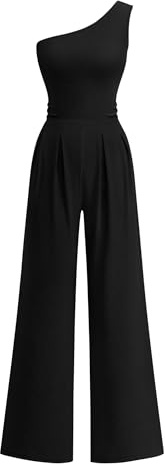 KIRUNDO One Piece Jumpsuits For Women Dressy 2026 Sleeveless One Shoulder Ribbed Wide Leg Rompers With Pockets Summer Outfits
