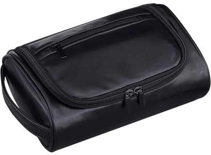 Beauty case da uomo in pelle – Borsa da toilette impermeabile con separazione asciutta e bagnata, borsa marrone ispessita, organizer da viaggio con scomparti multipli | Borse da toilette da uomo, Nero