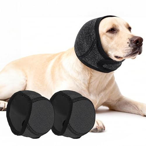 CATMEYE Hunde Ohrschutz 2er Set – wasserdichte, Verstellbare Ohrabdeckung für Hunde beim Schwimmen, Baden & Alltag, Weiche Passform Hundestirnband/Ohrenschützer (Schwarz)