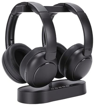LICAEVEY Doppie Cuffie Wireless per TV con Trasmettitore RF e Dock di Ricarica, Bluetooth 5.4 e 2.4G a Bassa Latenza, Plug & Play per Anziani, Guardare la TV di Notte
