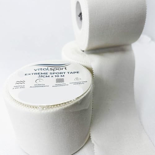 VITALSPORT | Nastro Tape Sportivo Dita e fasciatura caviglia | Nastro bianco per fasciatura polso e tape crossfit | 6 pezzi sport tape 3,8 cm x 10 metri | con SUPERCOLLA per MASSIMO GRIP