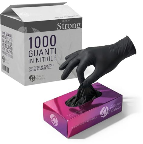 Guanti Nitrile L Neri Monouso - 1000 PEZZI - Guanti in Nitrile Senza Polvere, Anallergici - Guanti Usa e Getta Nitrile Resistenti per Uso Professionale, Estetista, Pulizie | Superficie Microruvida