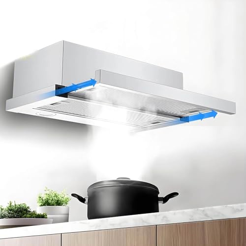Kitchen Extractor Hood, Stainless Steel Range Hood with LED Lights, Powerful Air Flow 18m³/Min, Under Cabinet Installation, 60cm Width