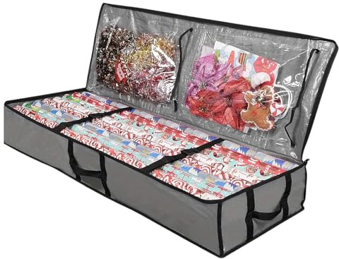 Nivofu Geschenkpapier Aufbewahrung Wasserdicht Staubdicht Geschenkpapier Organizer Aufbewahrungstasche mit Tragegriffen fuer Aufbewahrung Geschenkpapierrollen, 105x35x16cm, Grau