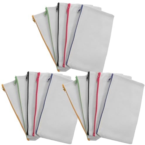 ibasenice 15 Stück Selbstgemacht Federmäppchen aus Canvas 12X21cm Hitzebeständige Baumwolltaschen mit Reißverschluss Aufbewahrung für Kosmetik Schminkutensilien und Zufällige Farbe