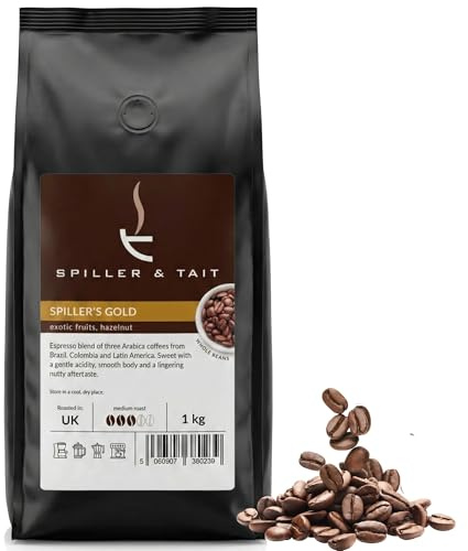 Spiller & Tait Spiller's Gold, Gourmet Coffee Bean Blend 1kg Bag, Arabica Beans Espresso Blend Medium/Dark Roast - Suitable for All Coffee Machines