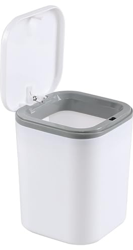 Morcte 1-Pack 2 L Tiny Trash Can, Mini Desktop Garbage Can, White | Mini Desktop Waste Bin, Push Button Lid, Compact Size, Ideal For Desk, Vanity & Narrow Spaces