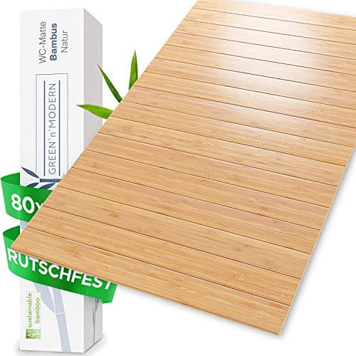 Green'n'Modern Tapis de Bain en Bambou Antidérapant 80x50 cm, Hygiénique et Durable pour Douche, Sol et WC
