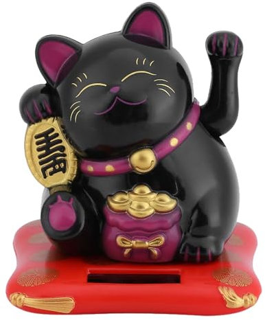 HERCHR Chat Porte Bonheur, Chat Porte Bonheur Bonne Chance, Chat Japonais Qui Bouge Le Bras,Maneki Neko Fortune Cat Figurine Chat avec Bras Mobile à l'Energie pour Voiture Maison Bureau