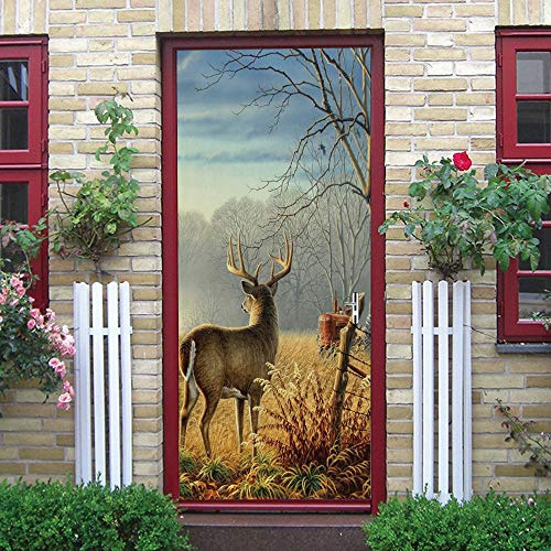 GSKBDQ 3D Türaufkleber Modetier Hirsch Türtapete Selbstklebend Türposter 90X200Cm Fototapete Türfolie wasserdichte Abnehmbare PVC Türtapete Innentür Schlafzimmer Küche Bad Home Deko