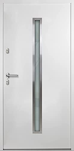 kuporta Haustür Nebeneingangstür Nele 100x200cm DIN links – Kellertür aus massivem Stahl mit Tresorbolzen, Wärmedämmfüllung, verstellbaren Bändern und Aushebelsicherung - Weiß | 2x Drücker