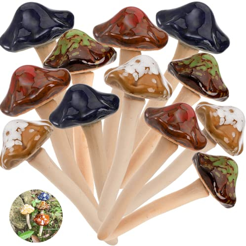 Peohud Lot de 12 Champignons de Jardin colorés - Décorations de Jardin féérique - Décoration de pelouse - Champignons en céramique pour Bricolage, abri de Jardin, Pots de Fleurs, Plantes et Statues
