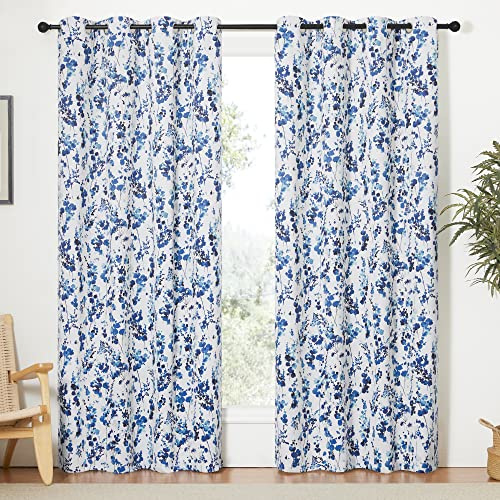 KGORGE Printed Blakcout Curtains Drapes Room Darkening Bedroom Curtains 100% Privacy Window Treatment for Living Room Patio Sliding Glass Door, 2 Panels, 52 inches Wide x 95 inches Long, Blue