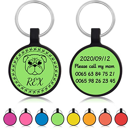 Uiopa 2pcs Targhetta Cane con Incisione, Silenzioso Siliconica Medaglietta Cane Personalizzata, Rotonda Medaglietta Gatto con Incisione, Targhette per Collare Cani e Gatti (Verde)