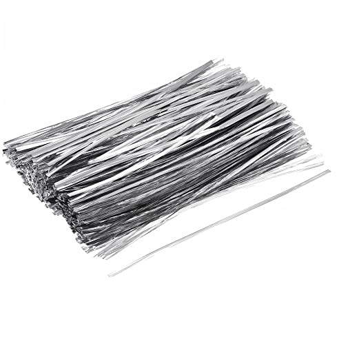 sourcing map 750 Pcs 8 20cm Foil Twist Ties, Silver | Metallic Plastic, Closure Tie for Tying Bread, Candy, Cookies, Gift Bags Arts