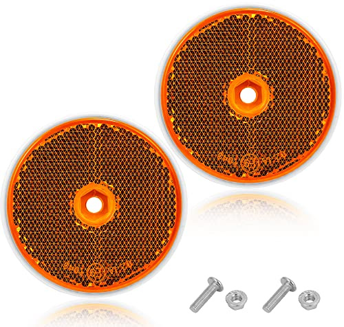 AGRISHOP Amarillo Catadioptrico Reflectores,2Piezas,Ø60mm,Homologado E,Redondo con Tornillo, Catadrioptico Reflectante Reflectore para Caravana Bicicleta Coche(Amarillo/Redondo/2Piezas)