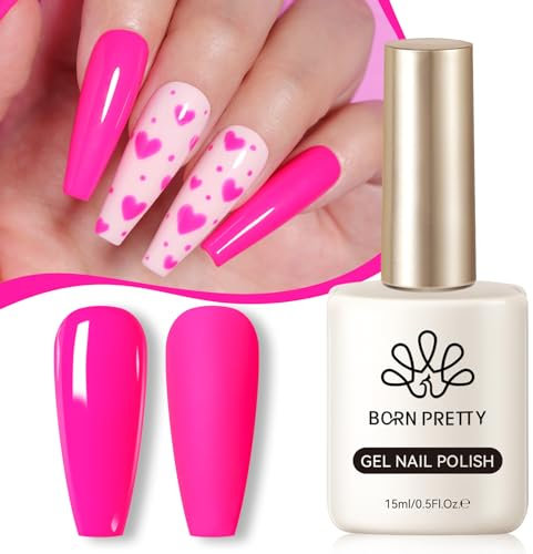 BORN PRETTY Neon Pink Gel Nail Polish Hot Pink Gel Polish Bright Colours Long Lasting Chip Resistant 15ml Soak Off U V LED Nail Lamp Nail Gel Polish Manicure DIY Gift