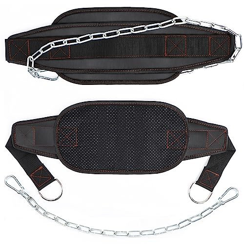 Dip Gürtel mit Stahlkette und 2 Karabiner Neopren Gewichtsgürtel Fitness Gewichthebergürtel für herren Frauen Weight Lifting Belt für Krafttraining, Bodybuilding, Gewichtheben, Klimmzüge