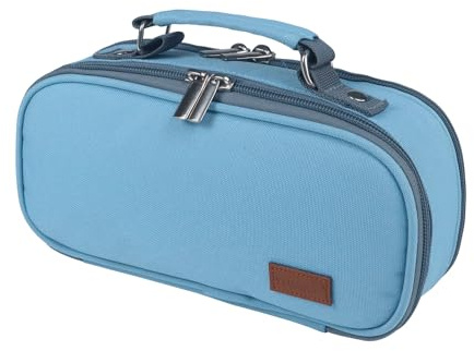Yommie Federmäppchen Vintage FedertascheGroß Etui Aus Canvas Mäppchen Mädchen Teenager 2 Fach Federmappe Jungen Stifteschulmäppchen für Schule Arbeit Uni Hellblau