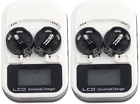 YWBL-WH Ladegerät mit LCD-Display für LIR2016, LIR2025, LIR2032-2-teilig Design, 100-240 V AC, 4,2 V DC, 300 mA, 2 Akkus gleichzeitig ladbar