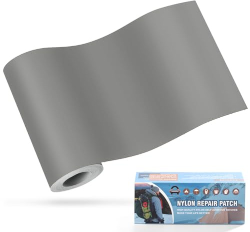Nylon Selbstklebende Patches, OAZ 1 Rolle 10x160cm Selbstklebender Wasserdichte Reparatur Patch, Nylon Flicken Selbstklebend Grau, für Zelte, Daunenjacke, Schlafsack, Tasche