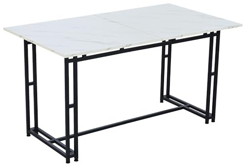 Merax Esstisch 120cm, Esszimmertisch Küchentisch, Rechteckig Tisch, stabiles Metallgestell, moderner Marmorierung Esstisch mit Metallbeinen, für Esszimmer Wohnzimmer, Schwarz & Weiß