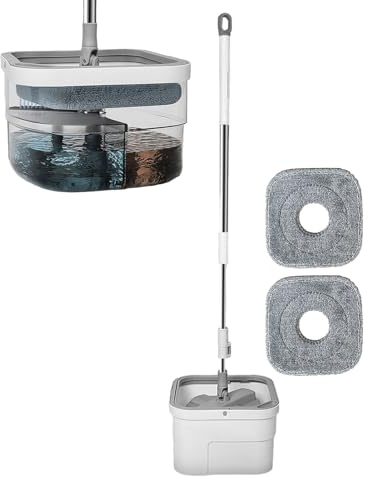 Mopa y cubo, sistema de limpieza de suelos, sistema de cubo de fregona con juego de escurridor, cubo de fregona para separar el agua limpia y sucia, fregona de microfibra de 360° Boiler