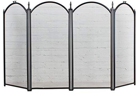 4-Panel-Kamingitter, Kamintür, Klassische Kamin-Netzgitter aus Schmiedeeisen, für offenes Feuer/Gasfeuer/Holzofen