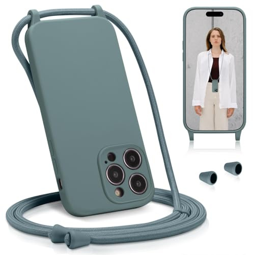 Verco Liquid Silikon Handyhülle für iPhone 13 Pro Case [verstellbare Kette] Schutzhülle Handykette für iPhone 13 Pro Hülle - Ideal für Festival und Outdoor