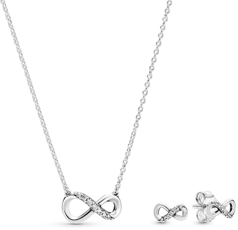 PANDORA Conjunto de joyería para mujer: collar de plata brillante Lote