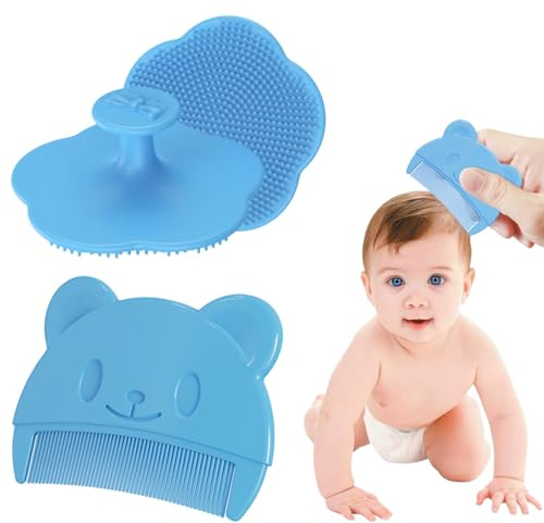 SGERUFZ 2 Stück Schorfkamm Baby Milchschorf Entfernen Kamm, Weichen Silikon Kopfgneis Entfernen Baby, Milchschorf und Babykamm, Babybürste für Ihre Freundin (Shampoo-Bürste + Kamm)