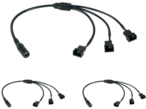 YieJoya 3er-Pack DC-Stecker 5,5 x 2,1mm auf 3x3-Pin oder 4-Pin PC-Gehäuselüfter Power Splitter Adapterkabel, 35cm Schwarz