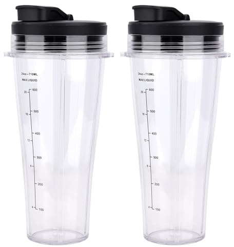 24Oz Vaso de repuesto con Tapa para Ninja licuadora (2 unidades) | Accesorio de Repuesto para Licuadora Ninja NC300UK BN750UK BN800UK BN495UK CB350UK CB150UK CB100UK