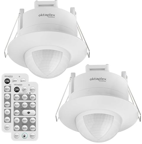 Oktaplex 2er Set Sam Einbau Bewegungsmelder 360° inkl. Fernbedienung Infrarot Bewegungssensor 230V Anwesenheitssensor Unterputz Innen weiß