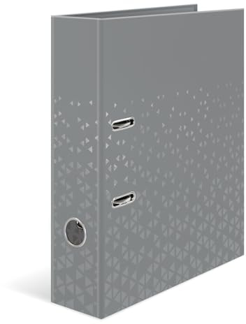 HERMA A4-spak bågfil grå, 5-pack, 70 mm ryggrad, slitstark mapp med mönstermotiv, glansig finish och inre tryck, ringpärm för barn, arkiveringsmapp och lagringsfilorganiserare