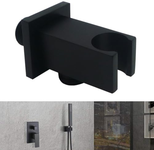 Connecteur de douche carré noir coudé pour pommeau de douche, support mural avec support de douchette, construit à partir de laiton