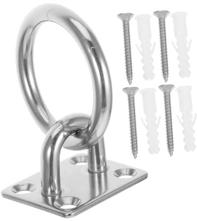 ETHZZLE Heavy Duty Stainless Steel Safety Hook with Ring Attachment Square Eye Plate Mount for Indoor and Outdoor Use Includes Screws for Garage Hammocks and Marine Applications